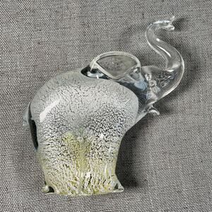 Art Glass Elephant Paperweight Silver Granna Glasbruk Sweden Handmade Signed